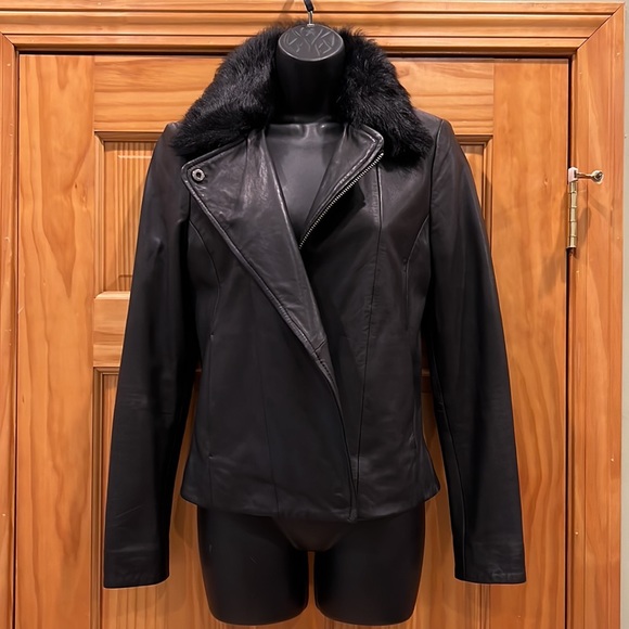 Fur Collar Badgley Mischka Lamb Leather Biker Jacket Badgley